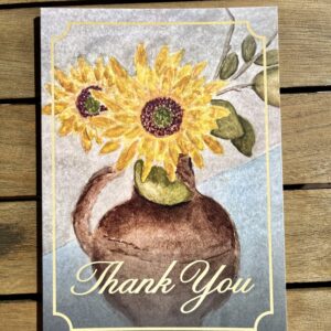 watercolor sunflower card on piece of wood